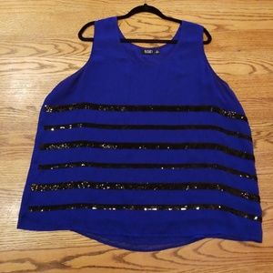 Royal blue with black sequin stripes.
